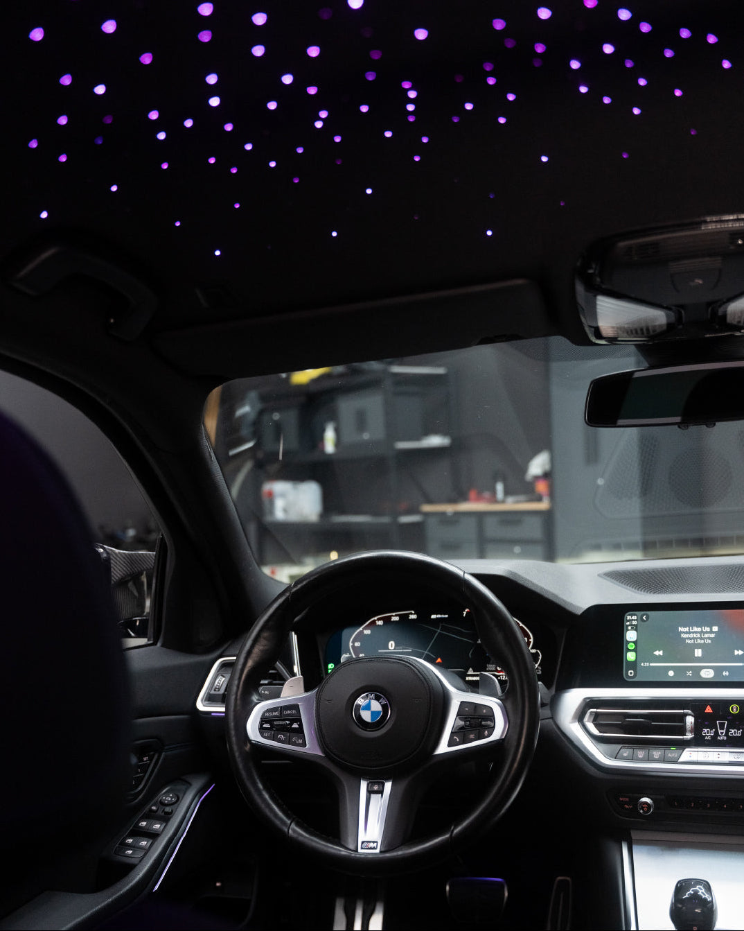 Car interior with starlight ceiling effect